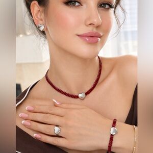 Red Heart Jewelry Set Romantic Jewelry